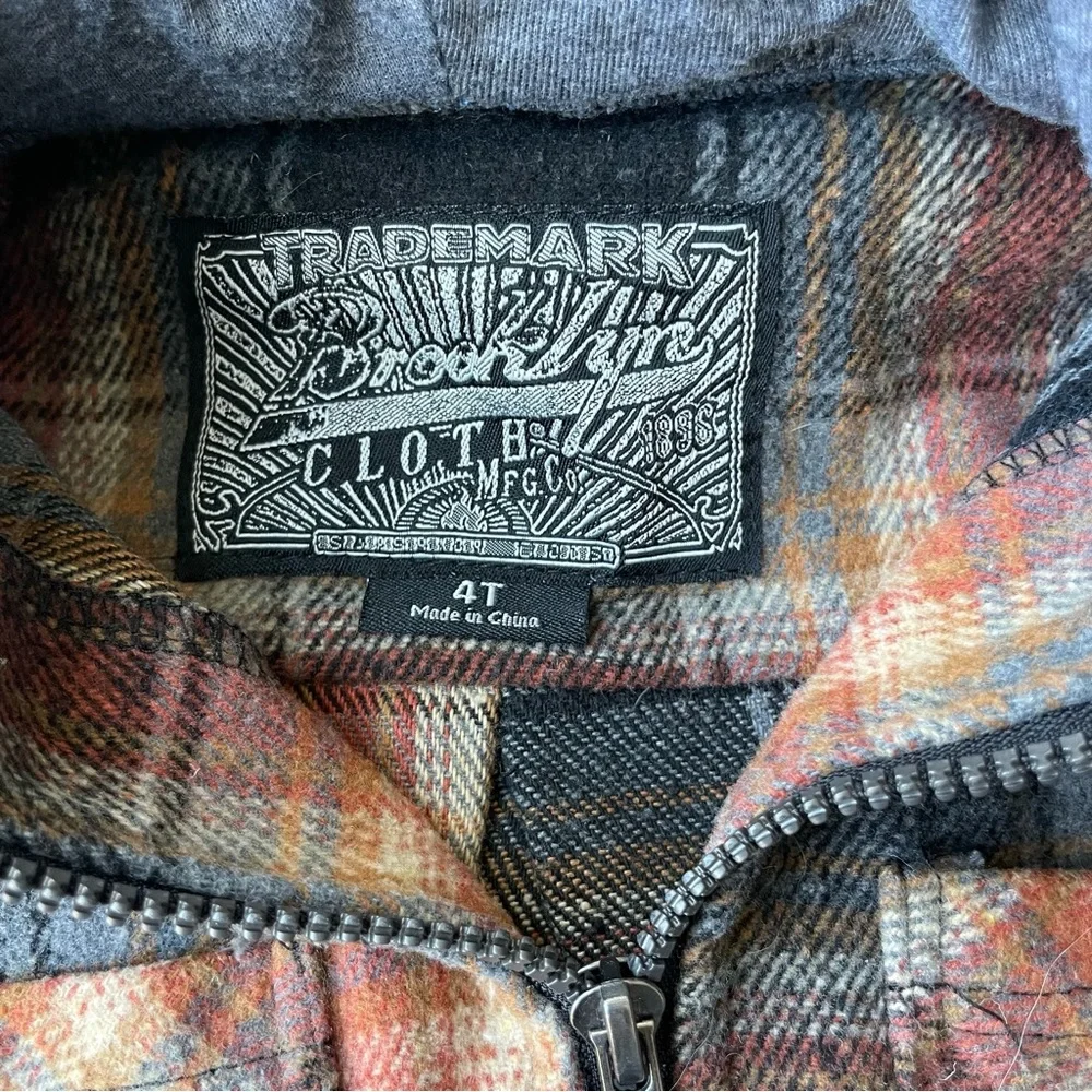 Brooklyn Cloth Kids Flannel Plaid Shirt Jacket Size 4T Orange Gray Black Fall